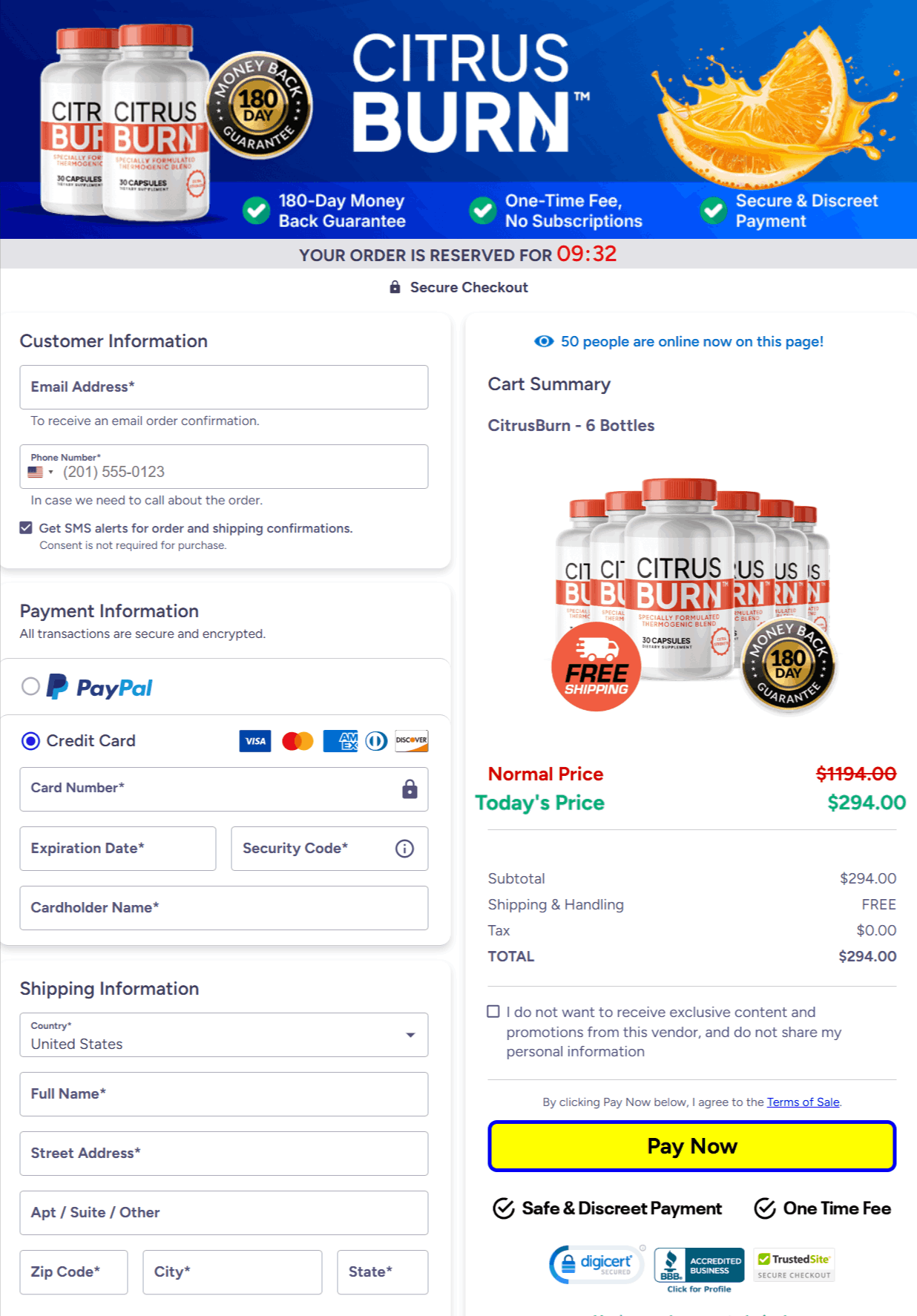 CitrusBurn Checkout page